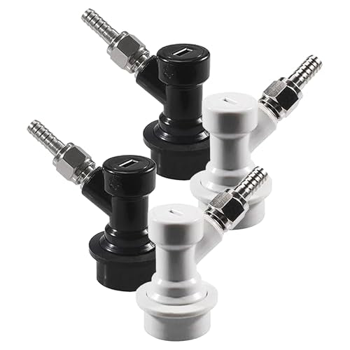 2 Pairs Ball Lock Keg Disconnect Set for Corny Keg Home Brewing Cornelius Keg Coupler Kit with Stainless Steel 3/16'' Liquid & 5/16'' Gas Barbs Quick Connector for Beer and CO₂ Lines by GWENBHMTOOL - color: Black+Gray