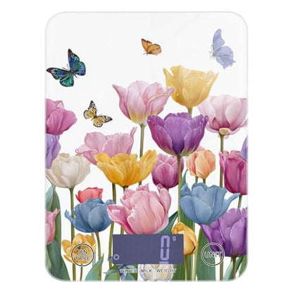 Food Scale Kitchen Scale for Baking Cooking Digital Food Weighing Measuring Scale Small Waterproof Electric Food Scale Light Pink Tulips Butterfly - color: Light Pink Tulips Butterfly