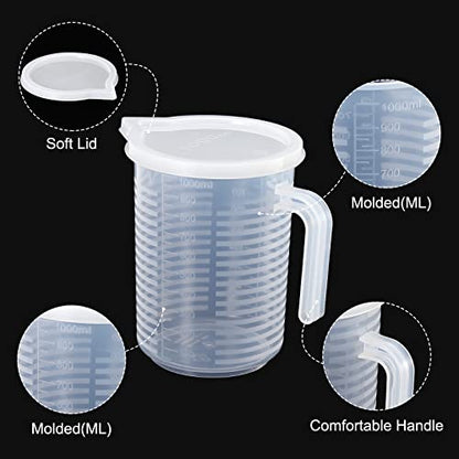 PATIKIL Graduated Beaker, 1000ml PP Plastic Liquid Measuring Cup Double Sided Graduations with Handle Lid and Spout for Lab Kitchen Home - size: 1000ml