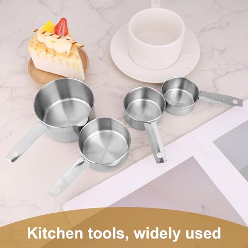 4pcs Measuring Cup Scoops, 4 Sizes Stainless Steel Cup Scoop Set with Scale Tasse a Mesurer for Kitchen Liquid & Dry Ingredients Coffee Cooking Baking Accessories Essentials Utensils Gadgets (Silver)