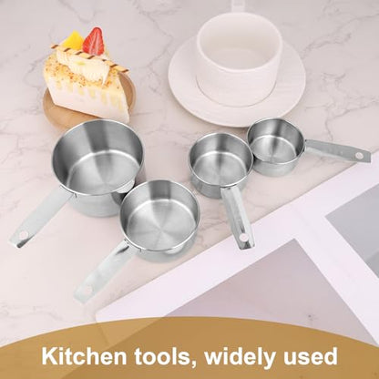 4pcs Measuring Cup Scoops, 4 Sizes Stainless Steel Cup Scoop Set with Scale Tasse a Mesurer for Kitchen Liquid & Dry Ingredients Coffee Cooking Baking Accessories Essentials Utensils Gadgets (Silver)