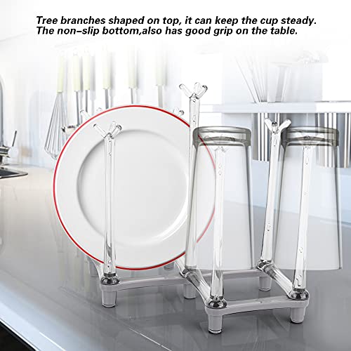 Retractable Bottle Drying Rack, Plastic Cup Drying Stand Holder, Countertop Bottle Drainer Stand, Non Slip Bottom Mug Tree Holder Tray, Drinking Glass Goblet Organizer for Home Kitchen (Light Gray)
