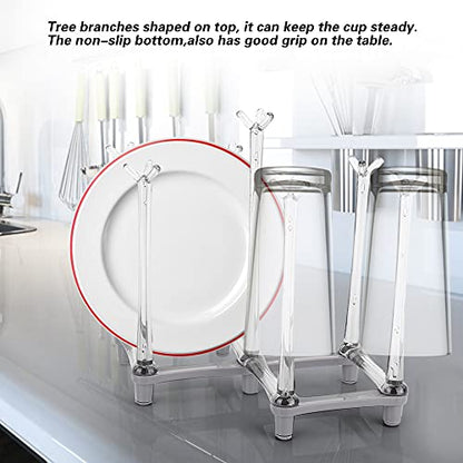 Retractable Bottle Drying Rack, Plastic Cup Drying Stand Holder, Countertop Bottle Drainer Stand, Non Slip Bottom Mug Tree Holder Tray, Drinking Glass Goblet Organizer for Home Kitchen (Light Gray)