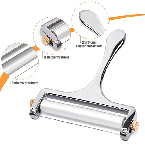 Sopito Stainless Steel Wire Cheese Slicer with 3 Extra Wires Adjustable Thickness, Handheld Cheese Block Cutter for Cheddar, Gruyere, Raclette, Mozzarella - color: Silver