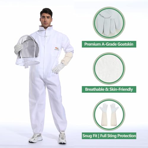 ANDES Sting Proof Bee Suit with Gloves & Fencing Veil, Size XXL(6'3"-6'5") | Professional Beekeeper outfit Kit, Wasp Resistant, Unisex, for Apiary Backyard Halloween Costume, Beginner & Pro - size: XX-Large
