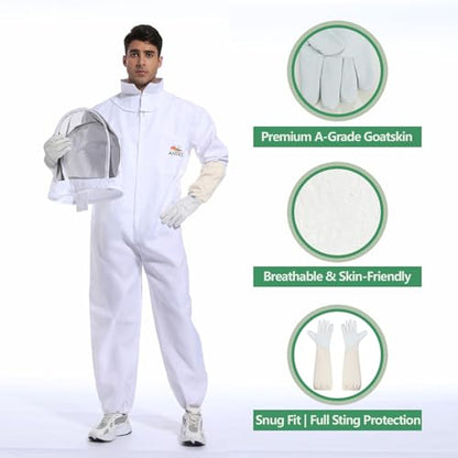 ANDES Sting Proof Bee Suit with Gloves & Fencing Veil, Size XXL(6'3"-6'5") | Professional Beekeeper outfit Kit, Wasp Resistant, Unisex, for Apiary Backyard Halloween Costume, Beginner & Pro - size: XX-Large
