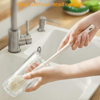 Bottle Brush Cleaner Set with Long Handle for Hydro Flasks, Sports Bottles, Narrow Neck Containers, White