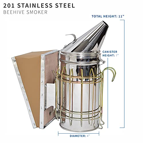 New Bee Hive Smoker Stainless Steel w/Heat Shield Beekeeping Equipment | Heat Shield, Beekeeping Equipment, Tool Kit - size: Medium