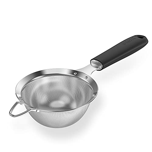 18/8 Stainless Steel Mesh Strainer: U-Taste 3.9 Inch Kitchen Fine Mesh Sieve Food Colander with Riveted Sturdy Silicone Handle and 30 Mesh Hole for Straining Flour, Quinoa, Tea, Juice (Black) - color: (2) Black, size: Small (3.9 x 11.1 in)