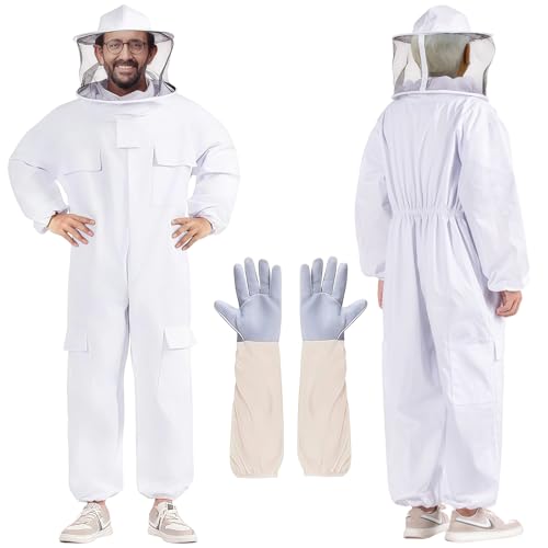 Professional Bee Suits for Men Women Sting Proof with Round Veil, Sting-Proof Full Body Protection Beekeeping Suit with Glove - size: XL-for 65-69Inch