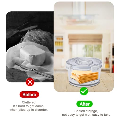 Cheese Container for Refrigerator,Cheese Keeper with Airtight Lid and Time Recording,Cream Block Shredded Cheeses Storage Box,Sliced,Grated,circle Cheddar Cheeses Box for Fridge,kitchen