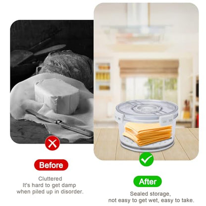Cheese Container for Refrigerator,Cheese Keeper with Airtight Lid and Time Recording,Cream Block Shredded Cheeses Storage Box,Sliced,Grated,circle Cheddar Cheeses Box for Fridge,kitchen