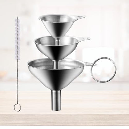 Set of 3 Stainless Steel Funnels, Large Small Funnel, Food Grade Mini Metal Kitchen for Transferring Essential Oils, Liquid, Fluid, Small for Filling Bottles Flask Cooking