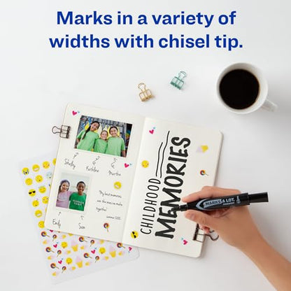 Avery Marks-A-Lot Permanent Markers, Regular Desk-Style Size, Chisel Tip, Water and Wear Resistant, 2 Black Markers (07902)