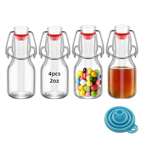 4Pcs 2oz Swing Top Glass Bottles,Flip Top Glass Bottle with Lids Sealable Kombucha Bottle for Brew Beer Syrup Vanilla Extract Air Tight Bottles (Clear) - color: Clear