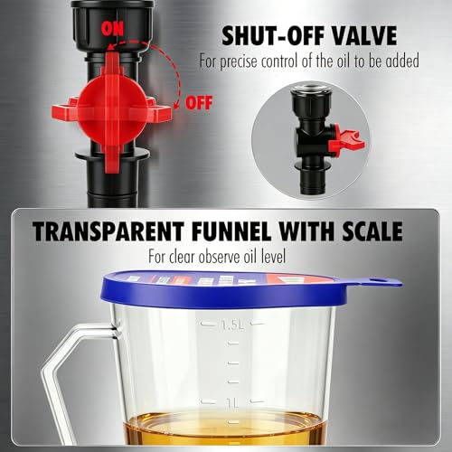 20-Piece Oil Funnel Kit, Engine Oil Funnel Kit 1.59QT/1.5L, Spill-Proof Oil Change Kit with 12 Adapters, Shut-Off Valve, Elbow Fitting, Magnetic Storage System, No Spill Funnel for Automotive