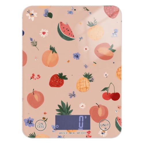 Food Scale Kitchen Digital Scale Food Ounces and Grams Dieting Baking Cooking Waterproof Glass Panels LCD Display,4 Units Scale Tare Function Peach Fruits - color: Peach 35