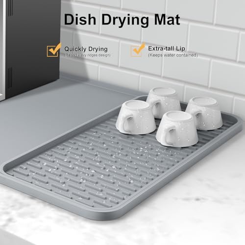 Silicone Coffee Mat, 24'' x 16'' Bar Mat with Detachable Dish Drying Mat for Countertops, Fits Under Coffee Maker, Machine, Espresso Machine, Dish Rack - color: Gray, size: 16" x 24"