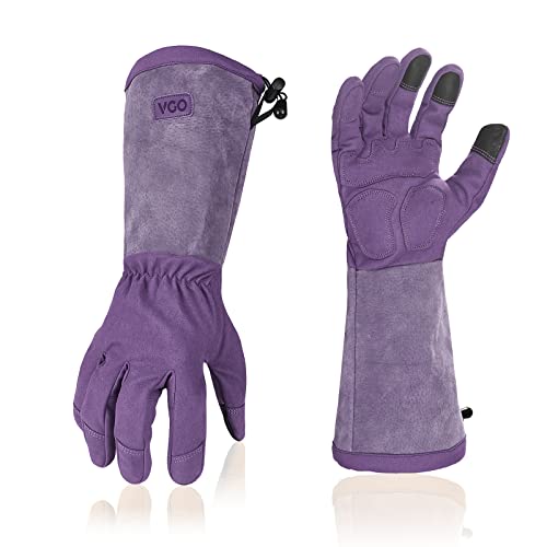Vgo... Ladies' Synthetic Leather Extended Pig Split Leather Cuff Rose Pruning Thorn Proof Garden Gloves (Size M, Purple,SL6592W) - color: 1 Pair - Purple, size: Women's Medium