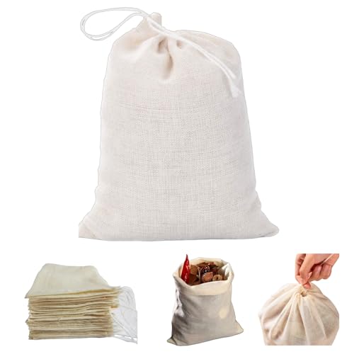 [50-Pack Natural Unbleached] Cotton Muslin Drawstring Bags,Reusable Tea Bags for Loose Leaf Tea/Spice Bags for Cooking Soup/Herb/Cooking -Small Cotton Cheese Cloth Bag for Straining(3x4") - size: 3x4"