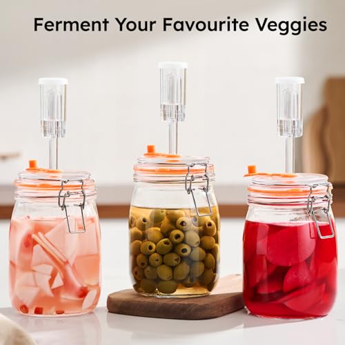 JILLMO 1.1 Liters Fermentation Jar, Glass Fermenting Jar with Weight for Making Sauerkraut, Kimchi, Pickles and More, Pack of 2