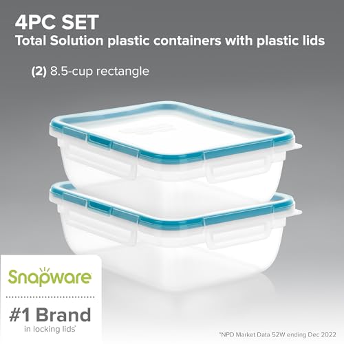Snapware Plastic Total Solution 2-Pack (8.5-Cup) Food Storage Containers Set, Leakproof & Airtight Plastic Locking Lids Rectangular Tupperware, BPA-Free Lids, Microwave Dishwasher Freezer Safe - size: 2 Pack, style: 8.5 Cup