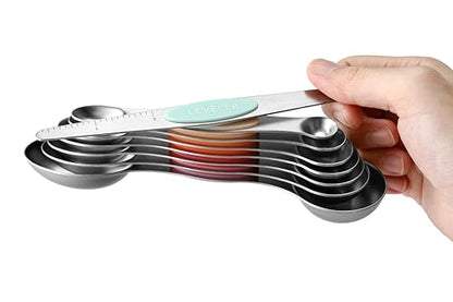 Spring Chef Stainless Steel Metal Magnetic Measuring Spoons Set of 8 with Leveler, Heavy Duty Nesting Teaspoon & Tablespoon Measuring Spoons, Kitchen Gadgets for Baking & Cooking - Desert Sunset - color: Desert Sunset, size: 1-Pack