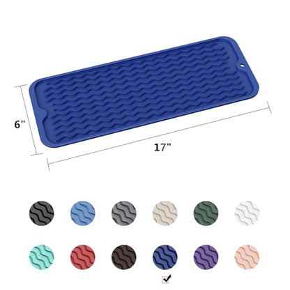 ZLR Small Dish Drying Mat (6" x 17" / 153 x 433mm) - Narrow Silicone Drainer for Kitchen Counter, Apartment & RV - Compact Sponge Holder & Sink Caddy Tray, Non-Slip Food-Grade Silicone (Midnight Blue) - color: Midnight Blue, size: 17" x 6"