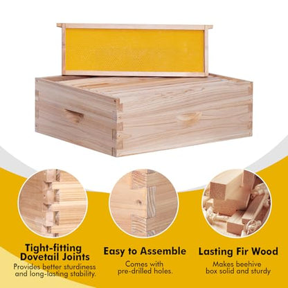 BeeCastle 10 Frame Medium Super Bee Hive Box, Langstroth Honey Bee Hive Include Beehive Frames and Waxed Foundations (Unassembled) - size: 10 Frame