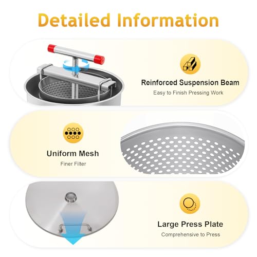 12.6L Large Bee Honey Press Extractor Manual Beeswax Presser Stainless Steel Honeycomb Drum Spinner Honey Press Tools Household Grape Fruit Juice Wine Making Equipment