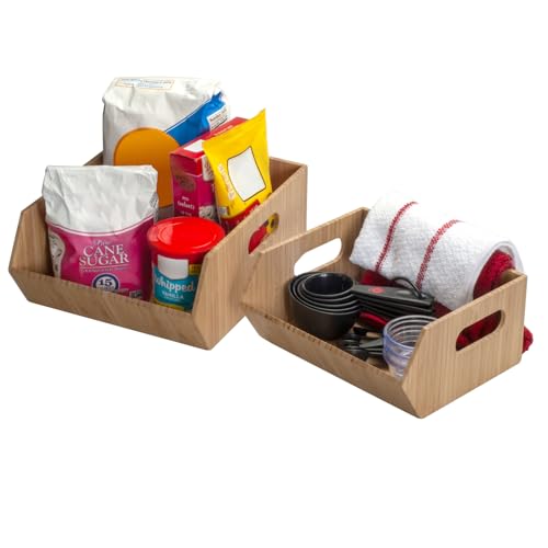 Mobilevision XL Versatile Bamboo Storage Bins for Pantry & Kitchen Cabinet Organizer Multi-Purpose / 2 Piece Stackable Set Larger Bins - size: Set (2 PC): 12" x 10" x 5.25", 8.25" x 10" x 4.5"