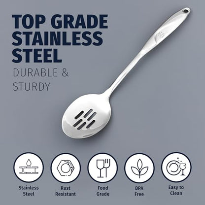 Zulay Kitchen Stainless Steel Slotted Spoon - 15” Large Cooking & Serving Spoon with Ergonomic Handle - Durable, Rust-Proof, Heat-Resistant & Dishwasher Safe Kitchen Utensil for Cooking and Buffets - size: Slotted Spoon