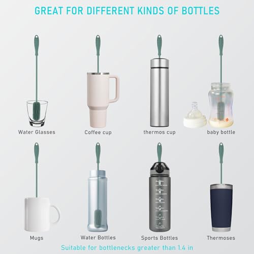 15.7" Silicone Bottle Brush, ddLUCK Water Bottle Cleaner Brush for Stanley, Hydroflasks, Glass, Thermos Sports Bottle, Vase and Glassware, Bottle Brush Cleaner for Small Narrow Neck Containers (Green) - color: Long Green