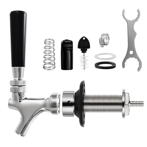 3" Shank Stainless Steel Core Beer Faucet 1/4" Barb Draft Beer Faucet Beer Shank Chrome Plated Tap for Homebrew Kegerator Parts with Spanner Wrench Hose Clamp Tap Brush - size: 3" Shank