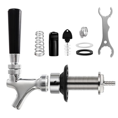 3" Shank Stainless Steel Core Beer Faucet 1/4" Barb Draft Beer Faucet Beer Shank Chrome Plated Tap for Homebrew Kegerator Parts with Spanner Wrench Hose Clamp Tap Brush - size: 3" Shank