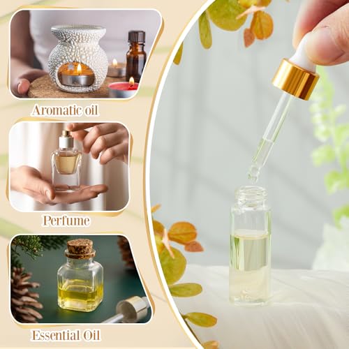 Didaey 100 Pcs 1/2/3/5/10/15 ml Mini Glass Oil Dropper Bottle Bulk, Clear Essential Small Empty Bottles Sample Containers Perfume Liquid Vials with Cap for Traveling (1ml,2ml,3ml,5ml,Champagne Gold) - color: Champagne Gold, size: 1ml, 2ml, 3ml, 5ml