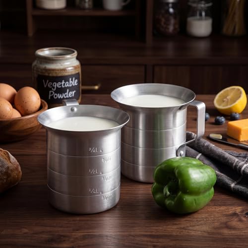 2 Pcs 1 Quart Aluminum Measure Cup Silver Metal Measuring Pitcher with Easy to Read Graduated Marking Handle Pouring Spout Kitchen Baking Tool for Liquid Flour Rice Sauce Measuring - size: 1 Quart