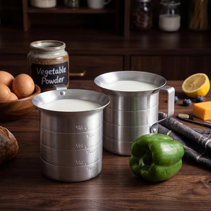2 Pcs 1 Quart Aluminum Measure Cup Silver Metal Measuring Pitcher with Easy to Read Graduated Marking Handle Pouring Spout Kitchen Baking Tool for Liquid Flour Rice Sauce Measuring - size: 1 Quart