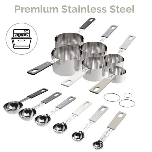 CuttleLab 22-Piece Stainless Steel Measuring Cups and Spoons Set, Tad Dash Pinch Smidgen Drop Mini Measuring Spoons, Measuring Stick Leveler, Measurement Conversion Chart Fridge Magnet, (Charcoal) - color: Charcoal