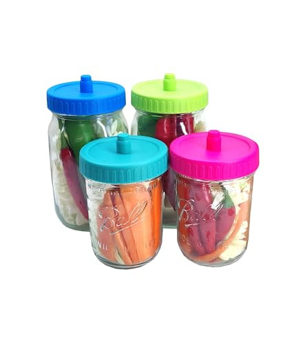 4 Pcs Fermentation Lids - waterless Airlock Fermenting for 86mm Wide Mouth Mason Jar（Jars Not Included） - size: Lids Only