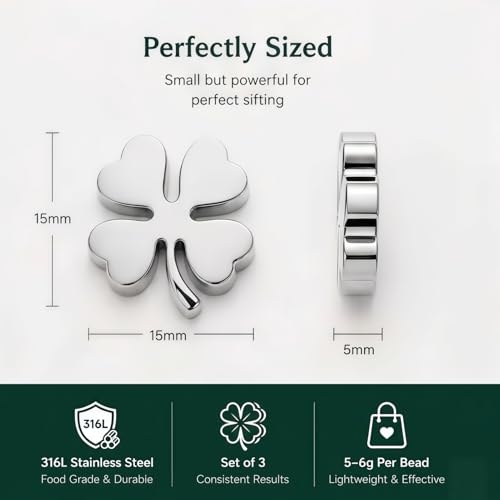 Matcha Sifting Beads 316L Stainless Steel Mini Sifter Balls for Matcha Powder, Four Leaf Clover Tea Strainer Beads for Clump Free Mixing, Matcha Accessories for Tea Set, Fine Mesh Sieve Tool Gift