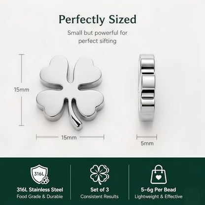 Matcha Sifting Beads 316L Stainless Steel Mini Sifter Balls for Matcha Powder, Four Leaf Clover Tea Strainer Beads for Clump Free Mixing, Matcha Accessories for Tea Set, Fine Mesh Sieve Tool Gift