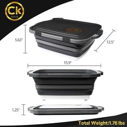 Collapsible BBQ Prep Tub - Includes Cutting Board, LOCKING Lid & Strong Drain Hole for Meal Prep & Marinating | BPA-Free, Food-Grade BBQ & Meat Prep Tubs, Best Grilling Gifts (Black, 8 L) - color: Black, size: 8 Liters