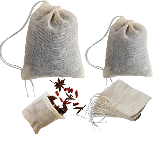 50 PCS Natural Unbleached Cotton Muslin Bags with Drawstring,Reusable Tea Bags,Spice Bags for Cooking Soup/Herb/Loose Leaf Tea,Cotton Small Cheese Cloth Bag for Straining,Sachet Bags (3x4"+4x6") - size: 3x4"+4x6"