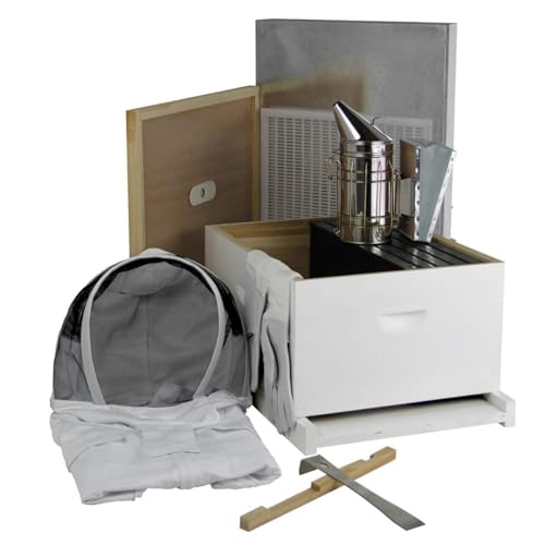 Nubee Deluxe Beehive Starter Kit with Dovetail Joints - Complete Beekeeping Set for Beginners Hive Construction, Protective Gear, and 10 Total Frame Capacity - size: 1 Deep Starter Kit