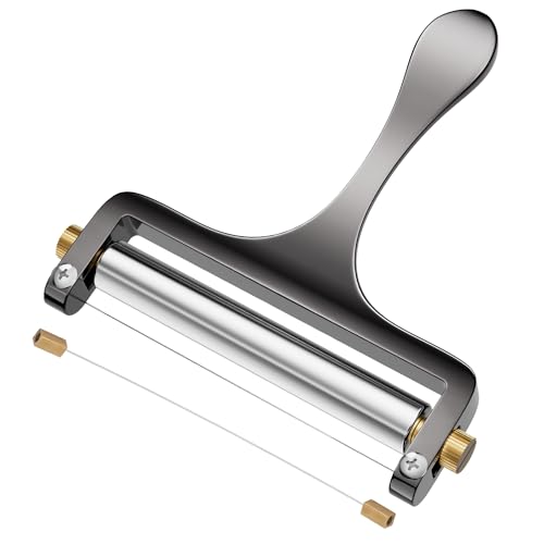 TOPULORS Cheese Slicer Cheese Cutter Stainless Steel Wire Cheese Slicer for Mozzarella, Cheddar, Gouda, And More Block Cheese - Heavy Duty Slicer With 1 Extra Replacement Cutting Wire - Gunmetal Gray - color: Gunmetal grey - Wire cheese slicer