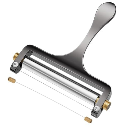 TOPULORS Wire Cheese Slicer Handheld Cutter with 1Extra Wire, Gunmetal Gray | Stainless Steel Cheese Cutter Wire for Mozzarella, Cheddar, Gruyere, Adjustable Thickness Cheese Shaver for Block Cheese - color: Gunmetal grey - Wire cheese slicer