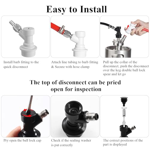 5 Pairs Corny Keg Ball Lock Quick Disconnect Set, Home Brewing Cornelius Keg Parts Ball Lock Keg Fittings with Stainless 5/16'' Gas 1/4'' Beer Barb Swivel Nuts Hose Clamp for Keg Post Coupler