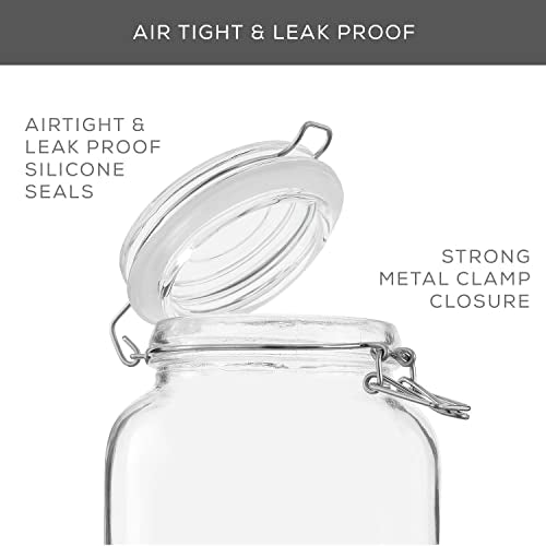 JoyJolt Airtight Glass Jars with Lids Set of 3. 50oz Glass Jar with Lid and 6 Silicone Seals! Med Glass Food Storage Containers. Square Mason Jar, Flour Jar, Candy or Cookie Jars for Kitchen Counter
