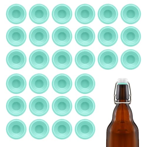30Pcs Dopamine color Silicone Gaskets Washers Seals for Cap Swing Flip Top Bottle for Home Brew Beer Soda Bottle Sealing(flat,full cover) (Mint Green) - color: Mint Green